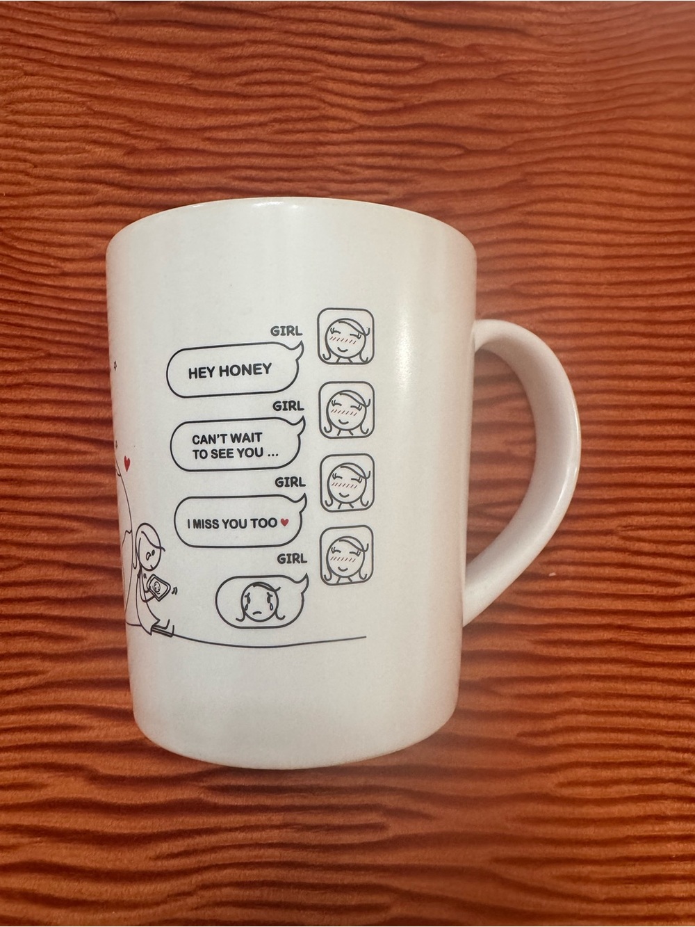 White Ceramic Mug with Text Message Cartoon Design